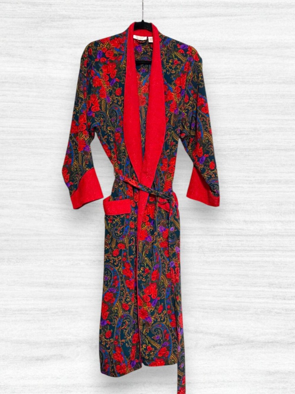 Vintage 90s Victorias Secret Gold Label Red Floral Paisley Kimono Holiday Robe S